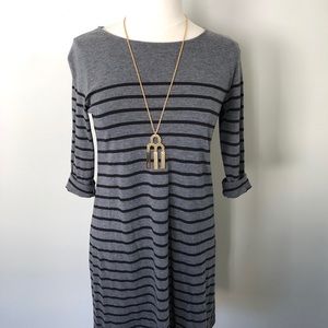 OLD NAVY - Gray Striped Long Sleeve Dress